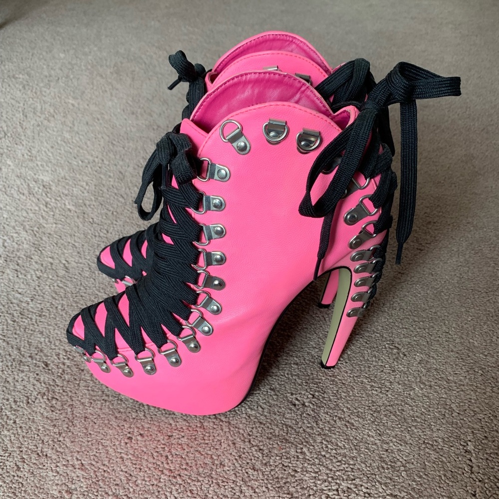 Red Kiss lace up platform booties